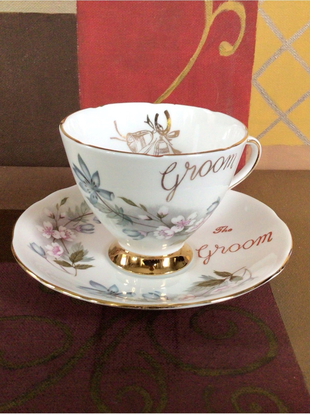 Gladstone Groom Teacup and Saucer Set with Gold Trim
